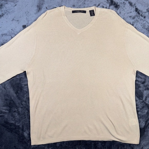 Northern Isles Premium Other - Northern Isles‎ Premium Mens XL Tan Silk Cotton Blend V-Neck Sweater Beige Knit